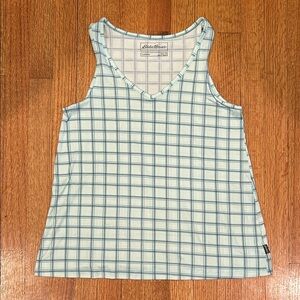 Eddie Bauer Women's Light Blue Checkered Tank Top Size Medium